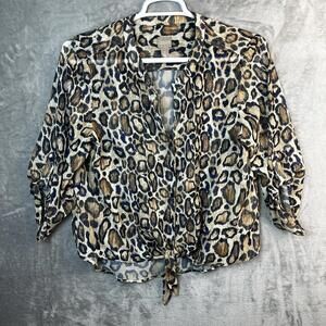 Chicos Women Shirt 2XL Animal Print Sheer Roll Tab Sleeve Dark Academia Mob Wife
